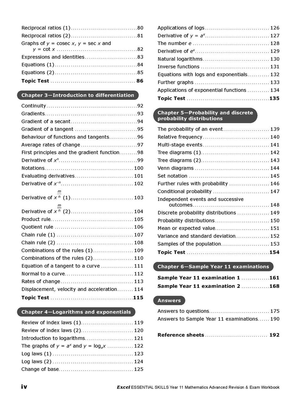 Excel Essential Skills: Mathematics Advanced Revision & Exam Workbook - Year 11