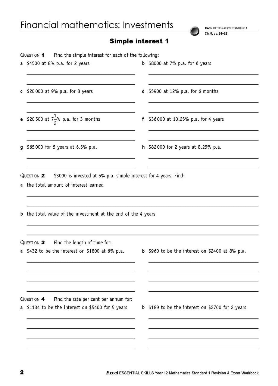 Excel Essential Skills: Mathematics Standard 1 Revision & Exam Workbook - Year 12