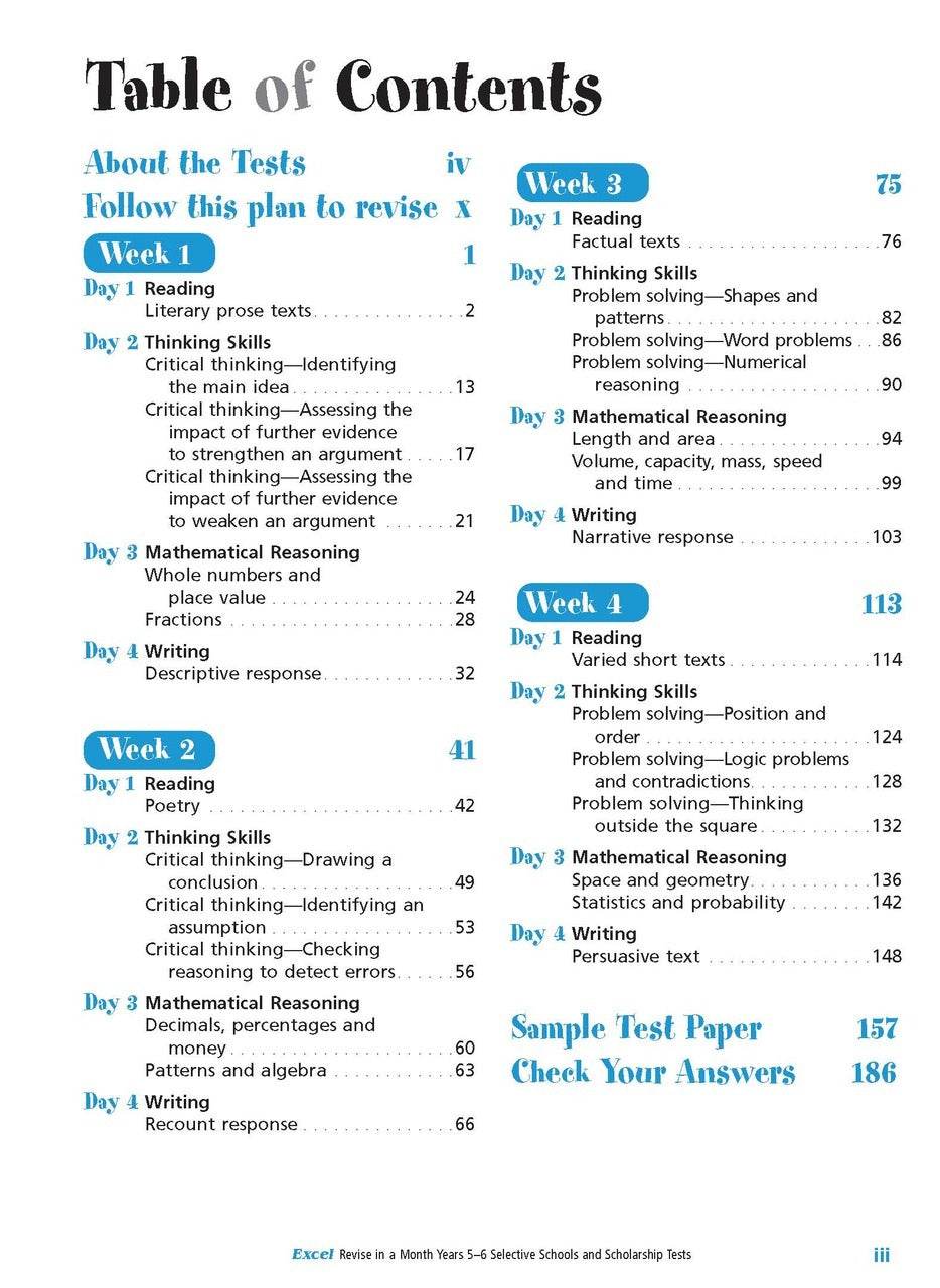 Excel Revise in a Month Years 5-6 Selective Schools and Scholarship Tests