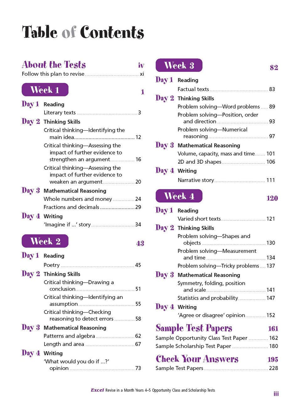 Excel Revise in a Month: Opportunity Class and Scholarship Tests - Years 4-5