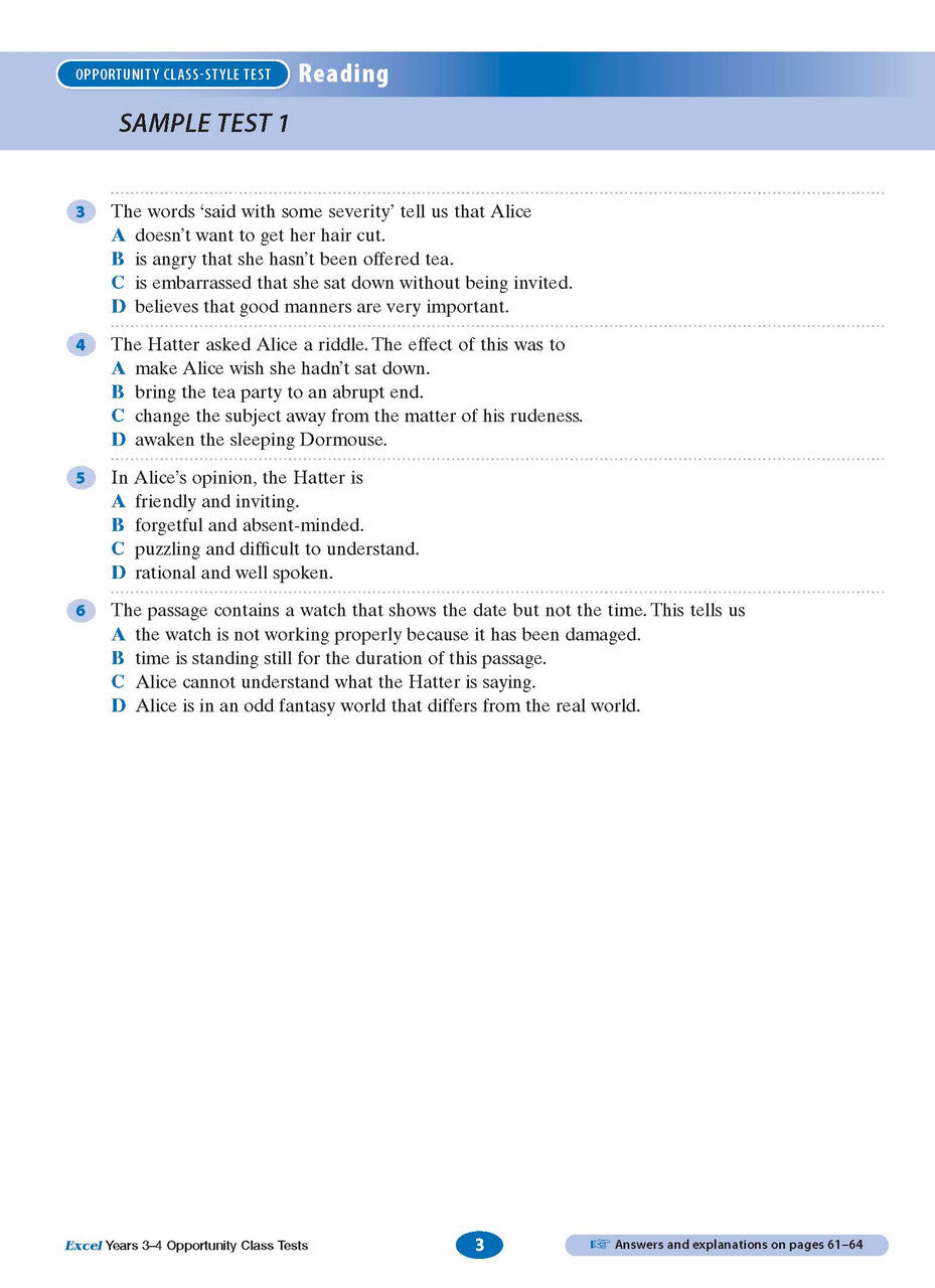 Excel Opportunity Class Tests: Years 3-4