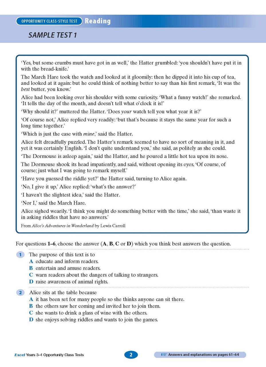 Excel Opportunity Class Tests: Years 3-4