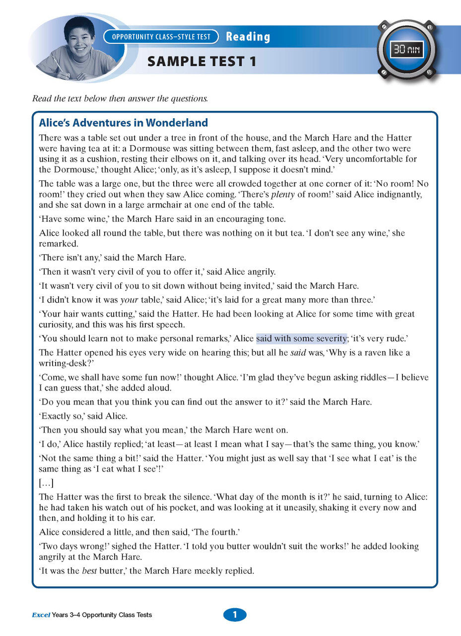 Excel Opportunity Class Tests: Years 3-4