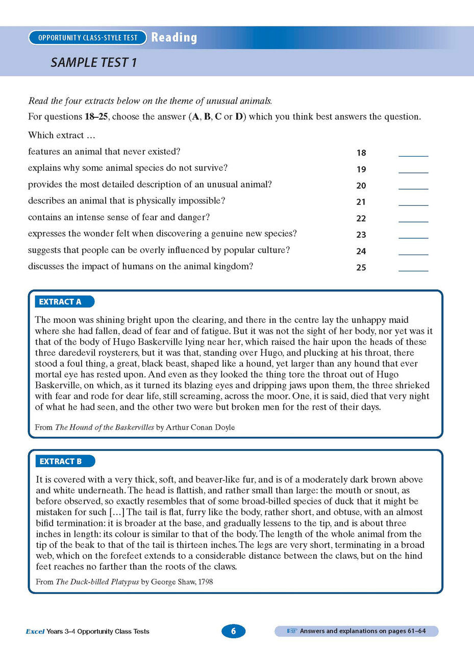 Excel Opportunity Class Tests: Years 3-4