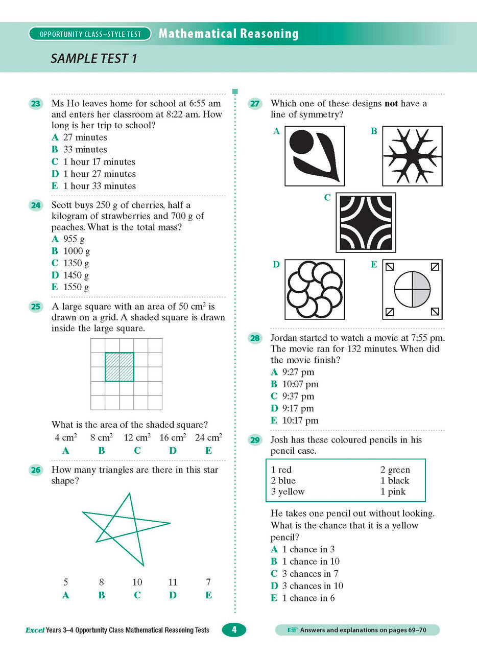 Excel Test Skills - Opportunity Class: Mathematical Reasoning Tests - Years 3-4