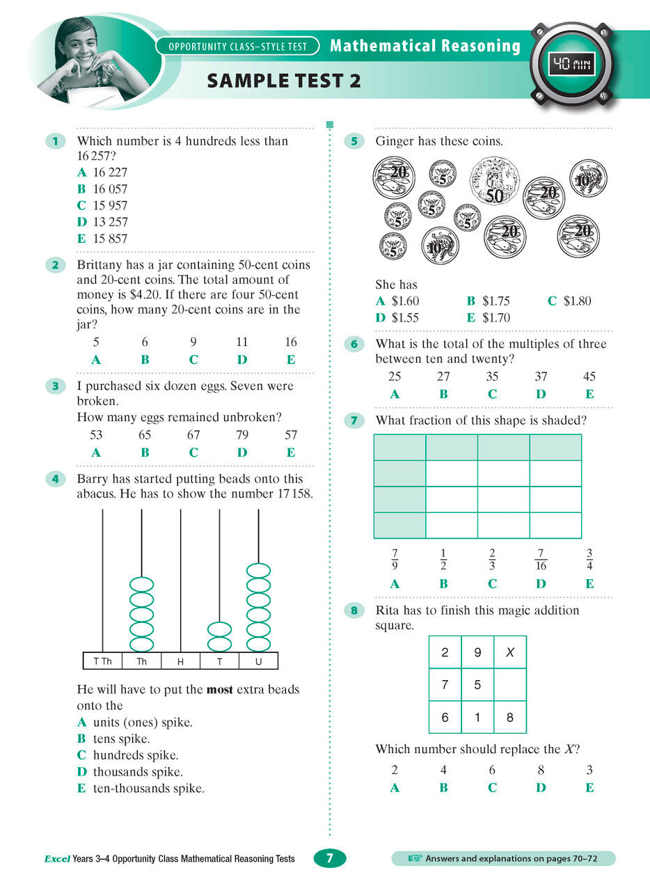 Excel Test Skills - Opportunity Class: Mathematical Reasoning Tests - Years 3-4