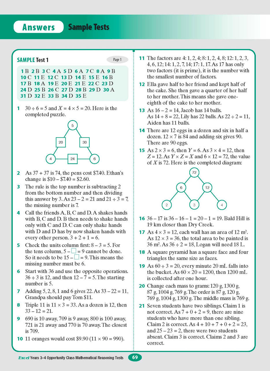 Excel Test Skills - Opportunity Class: Mathematical Reasoning Tests - Years 3-4