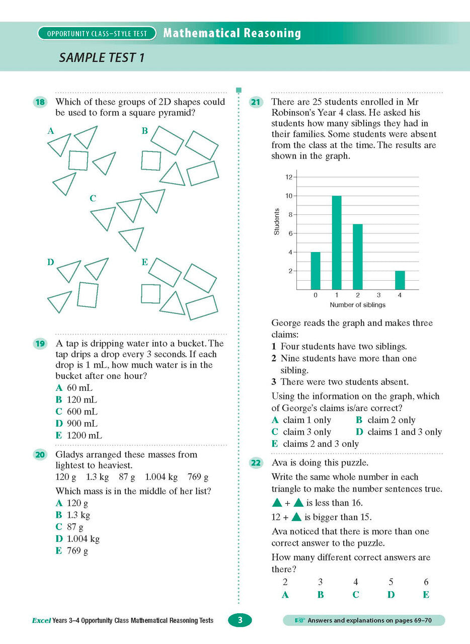 Excel Test Skills - Opportunity Class: Mathematical Reasoning Tests - Years 3-4