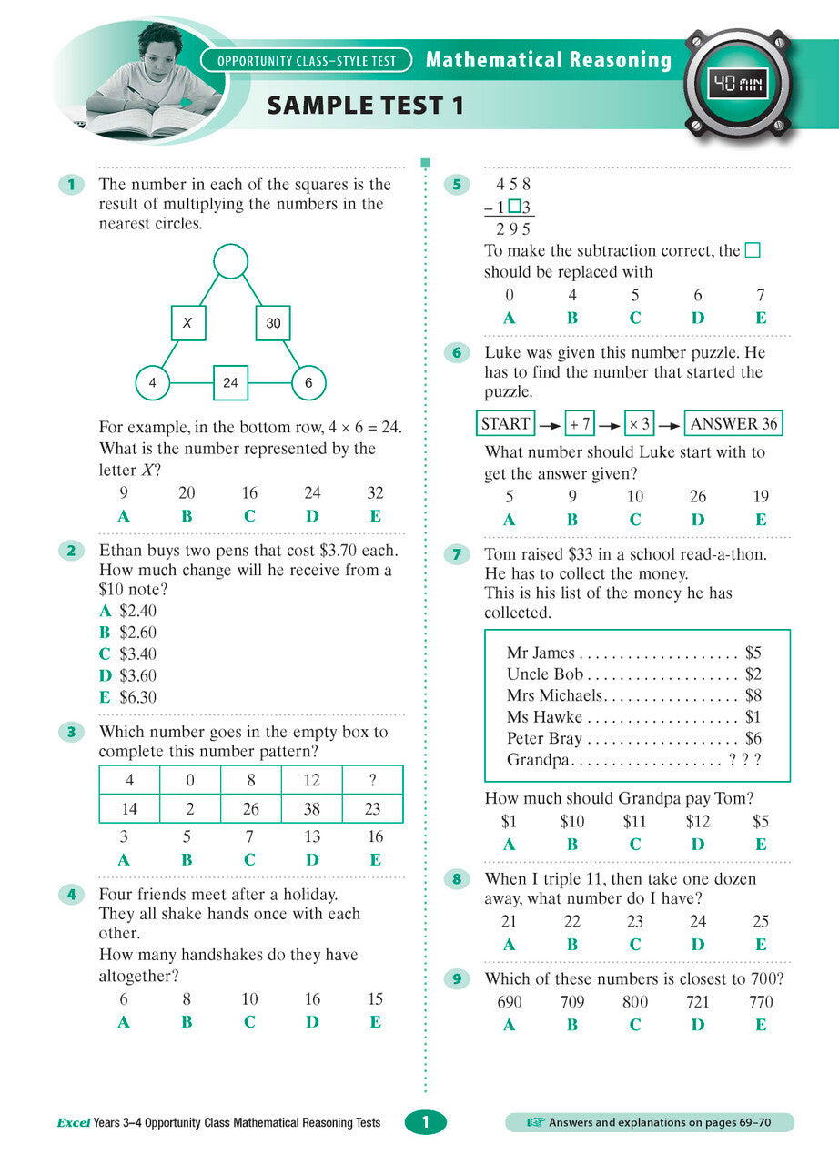 Excel Test Skills - Opportunity Class: Mathematical Reasoning Tests - Years 3-4