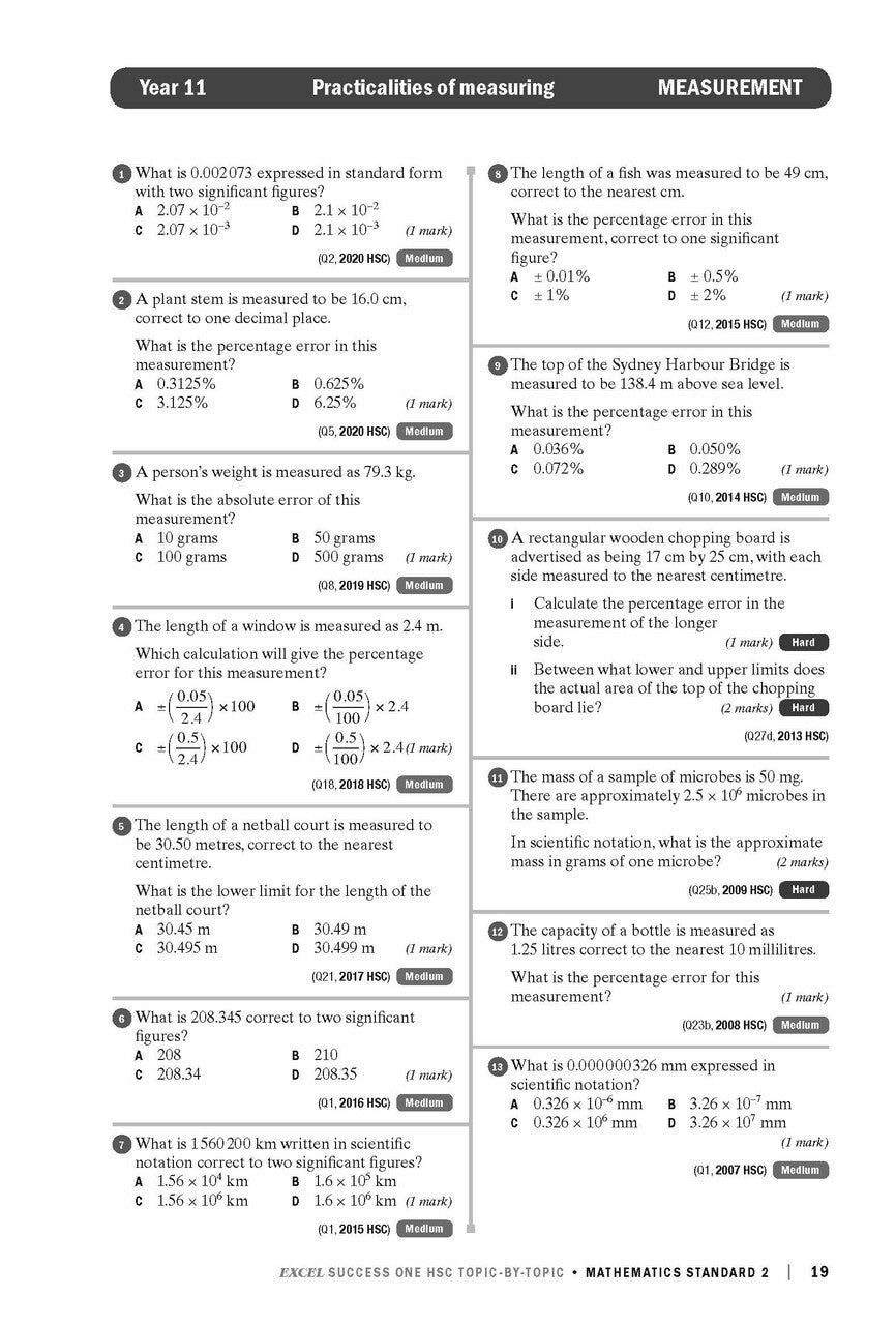 Excel Success One HSC: Mathematics Standard 2 Topic-by-Topic (2022 Edition)