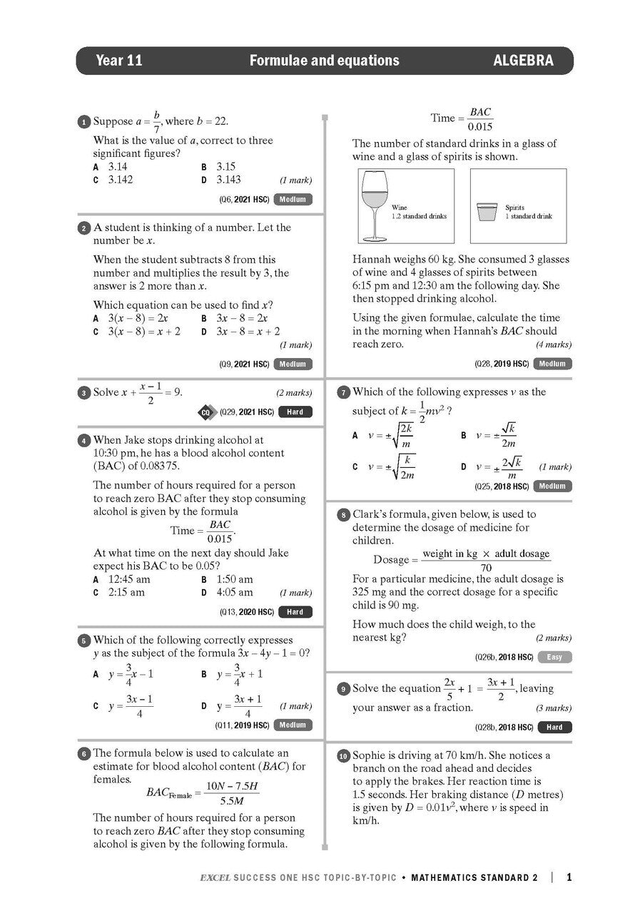Excel Success One HSC: Mathematics Standard 2 Topic-by-Topic (2022 Edition)