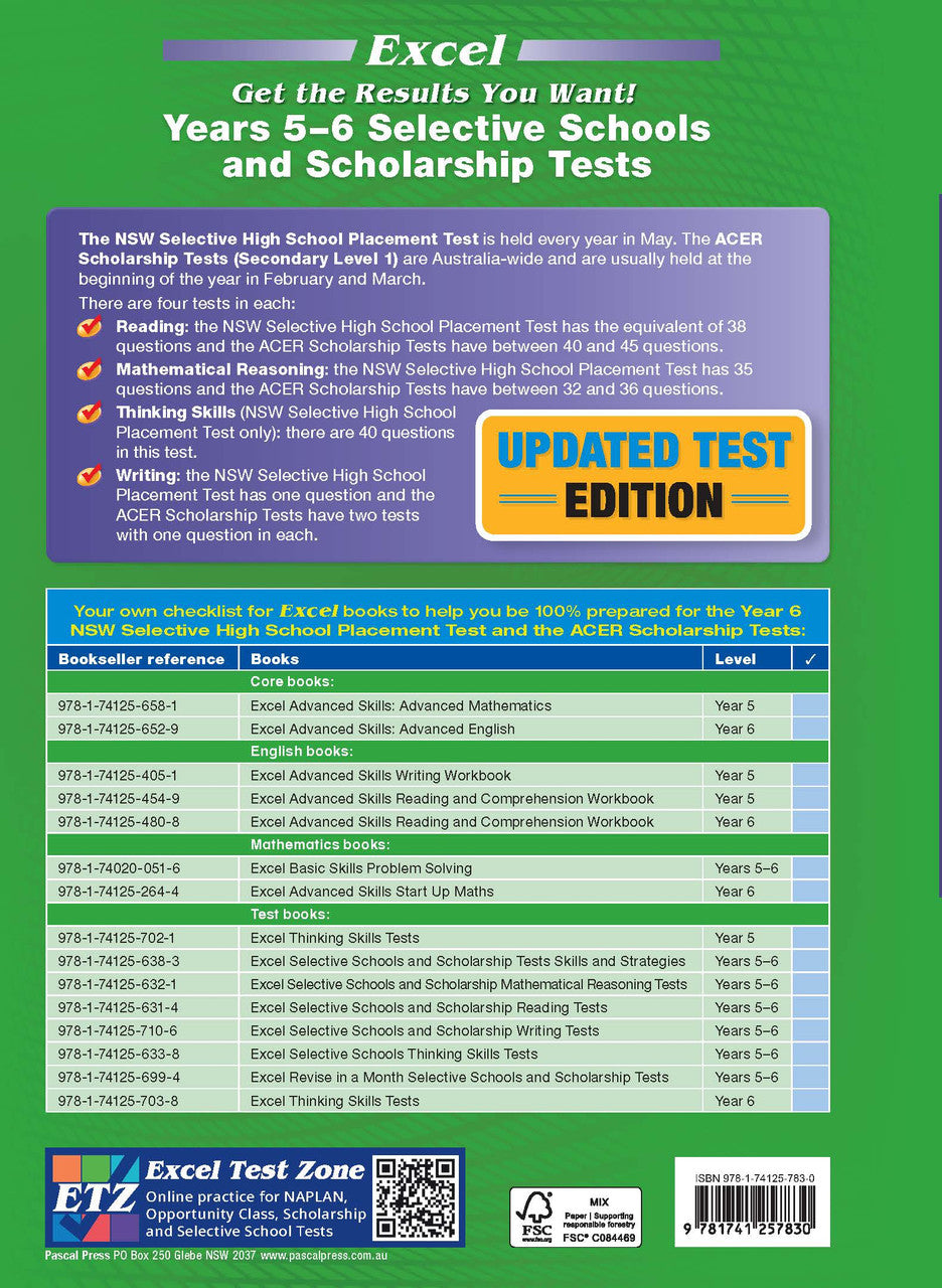 Excel Test Skills: Selective Schools and Scholarships Tests - Years 5-6 (2026)
