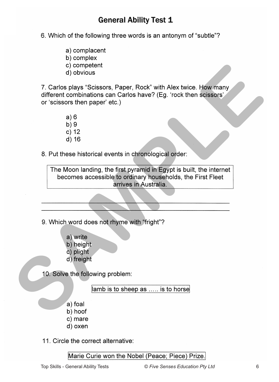 Top Skills General Ability sample page