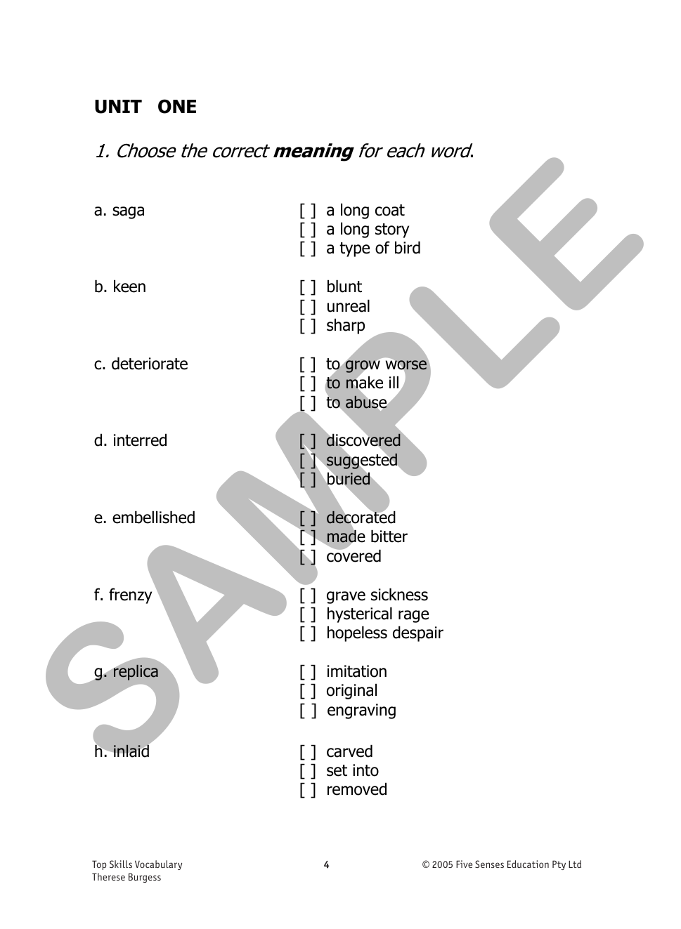 Top Skills Vocabulary sample page