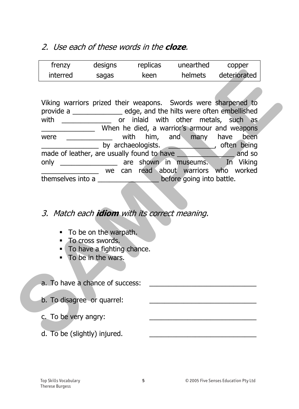 Top Skills Vocabulary sample page