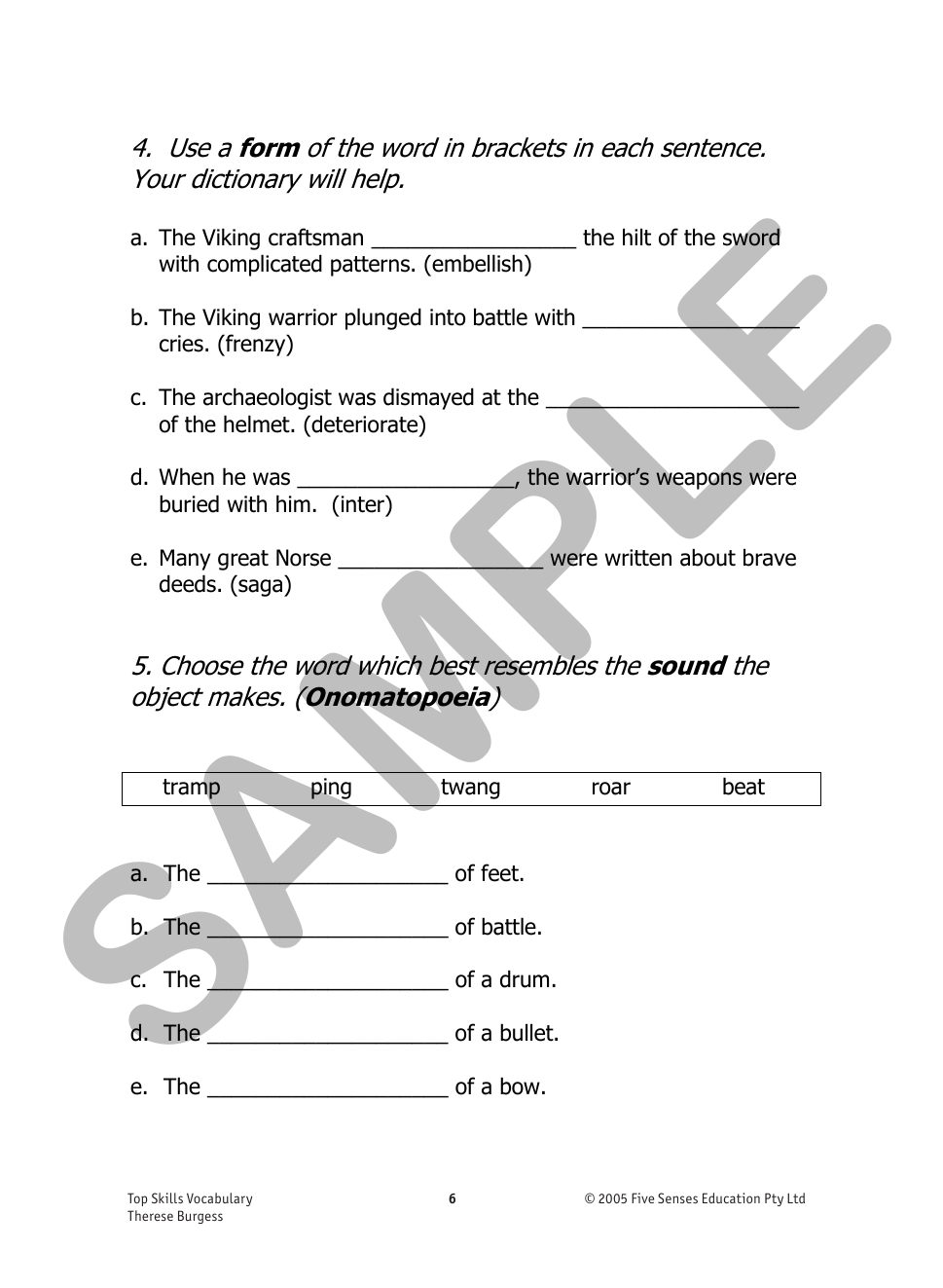 Top Skills Vocabulary sample page