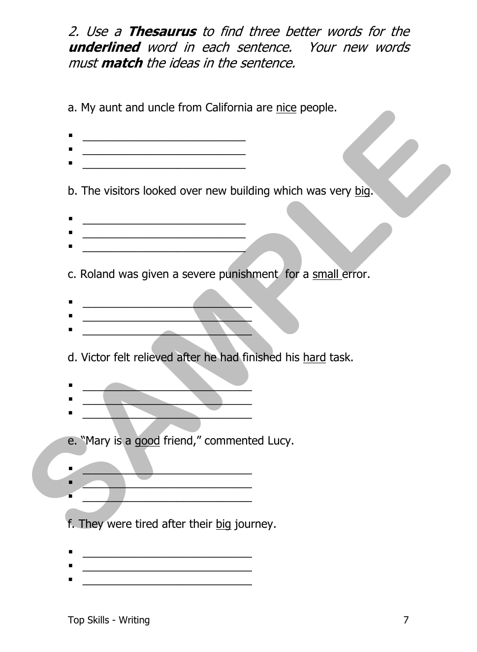 Top Skills Writing sample page