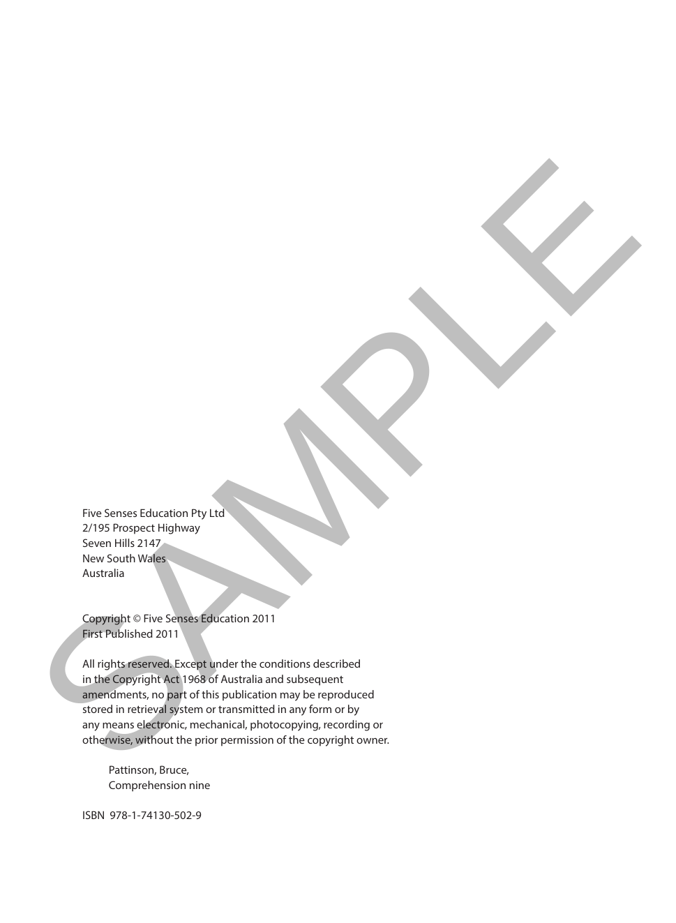 Comprehension - Book 9 sample page