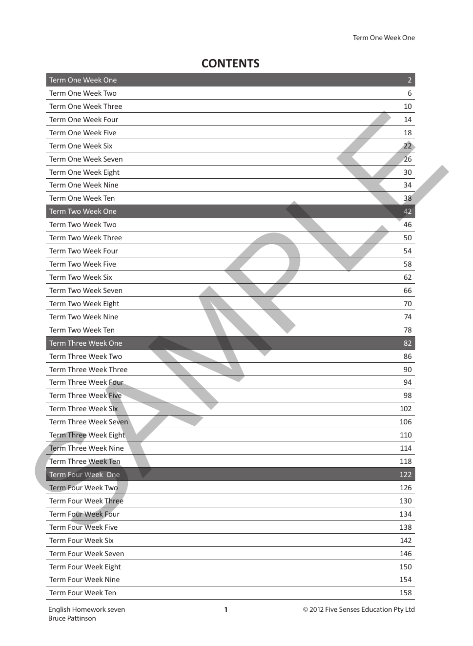 English Homework - Year 7 sample page