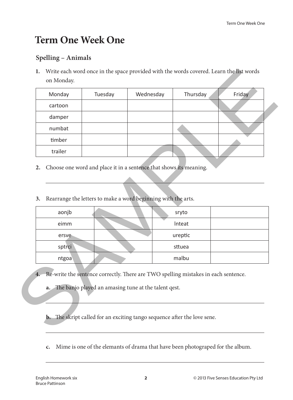 English Homework Six sample page