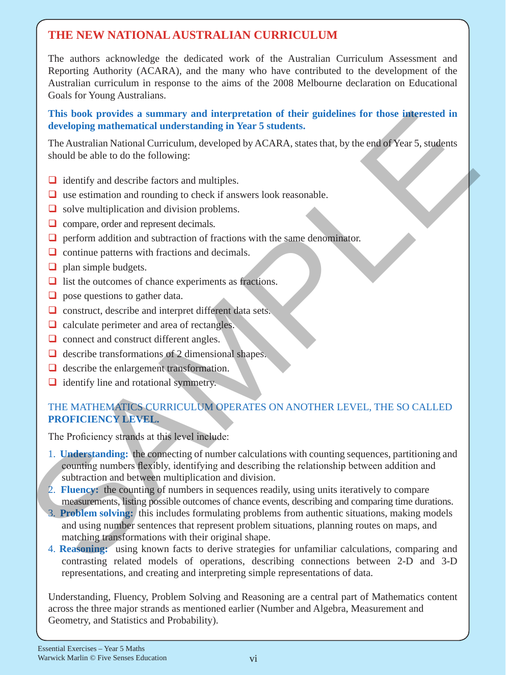 Essential Exercises - Maths Year 5 sample page
