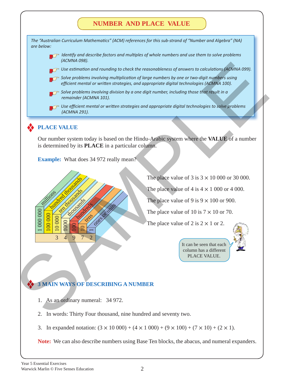 Essential Exercises - Maths Year 5 sample page