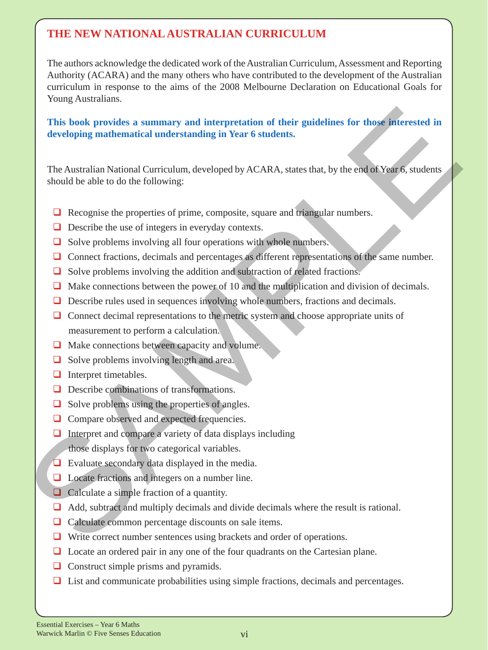 Essential Exercises - Maths Year 6 sample page