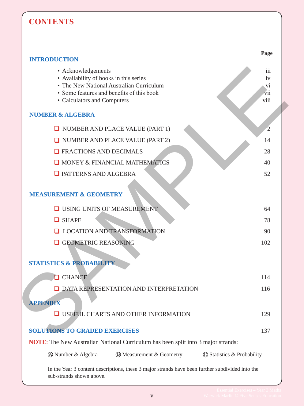 Essential Exercises - Maths Year 3 sample page
