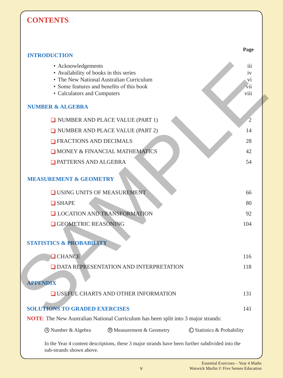 Essential Exercises - Maths Year 4 sample page