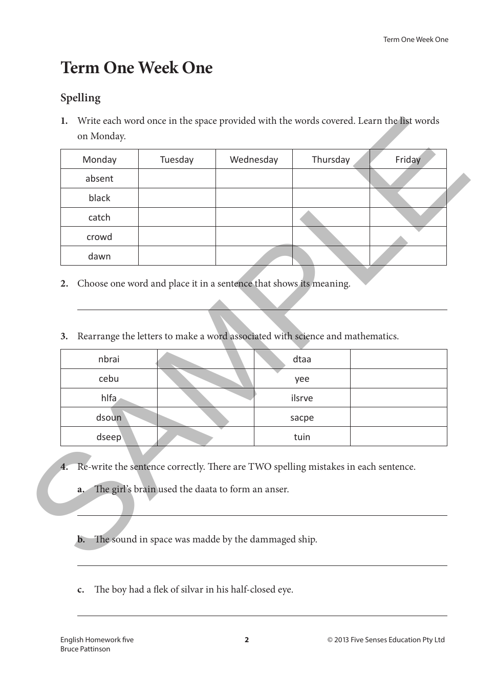 English Homework Five sample page