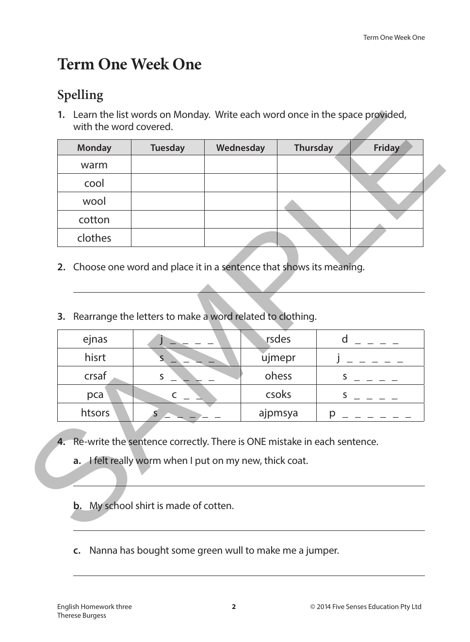 English Homework Three sample page