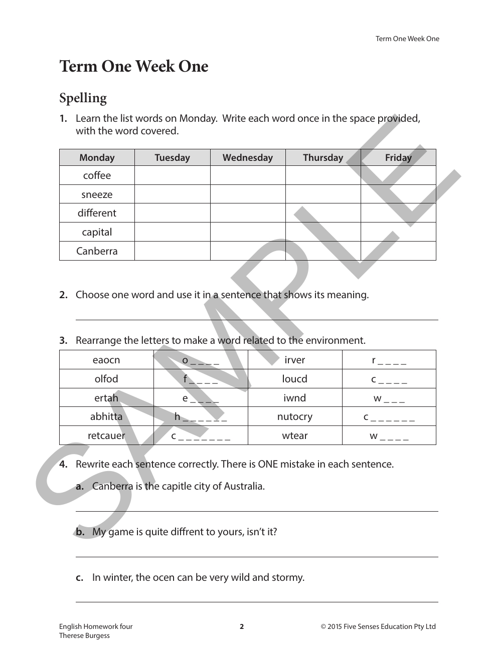 English Homework Four sample page