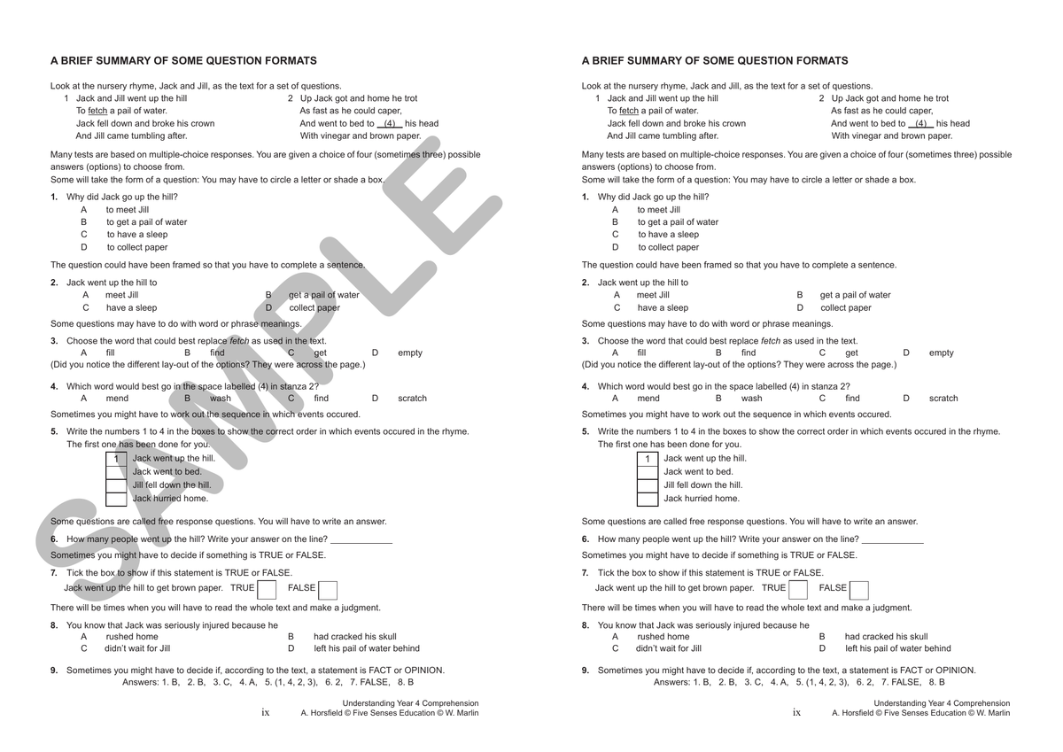 Understanding Year 4 Comprehension sample page