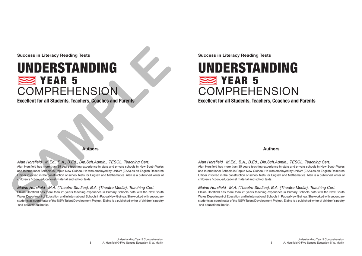 Understanding Year 5 Comprehension sample page