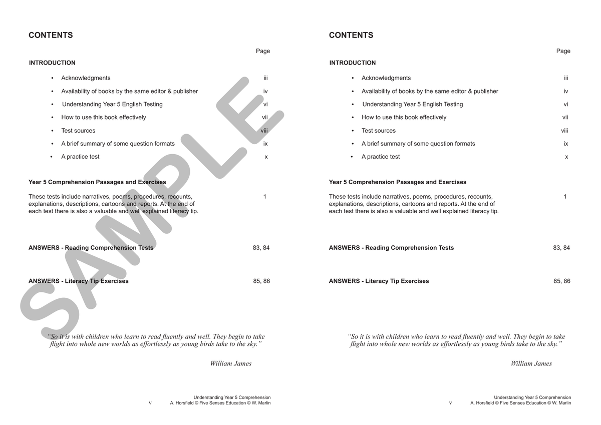 Understanding Year 5 Comprehension sample page