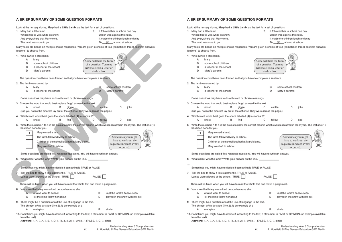 Understanding Year 5 Comprehension sample page