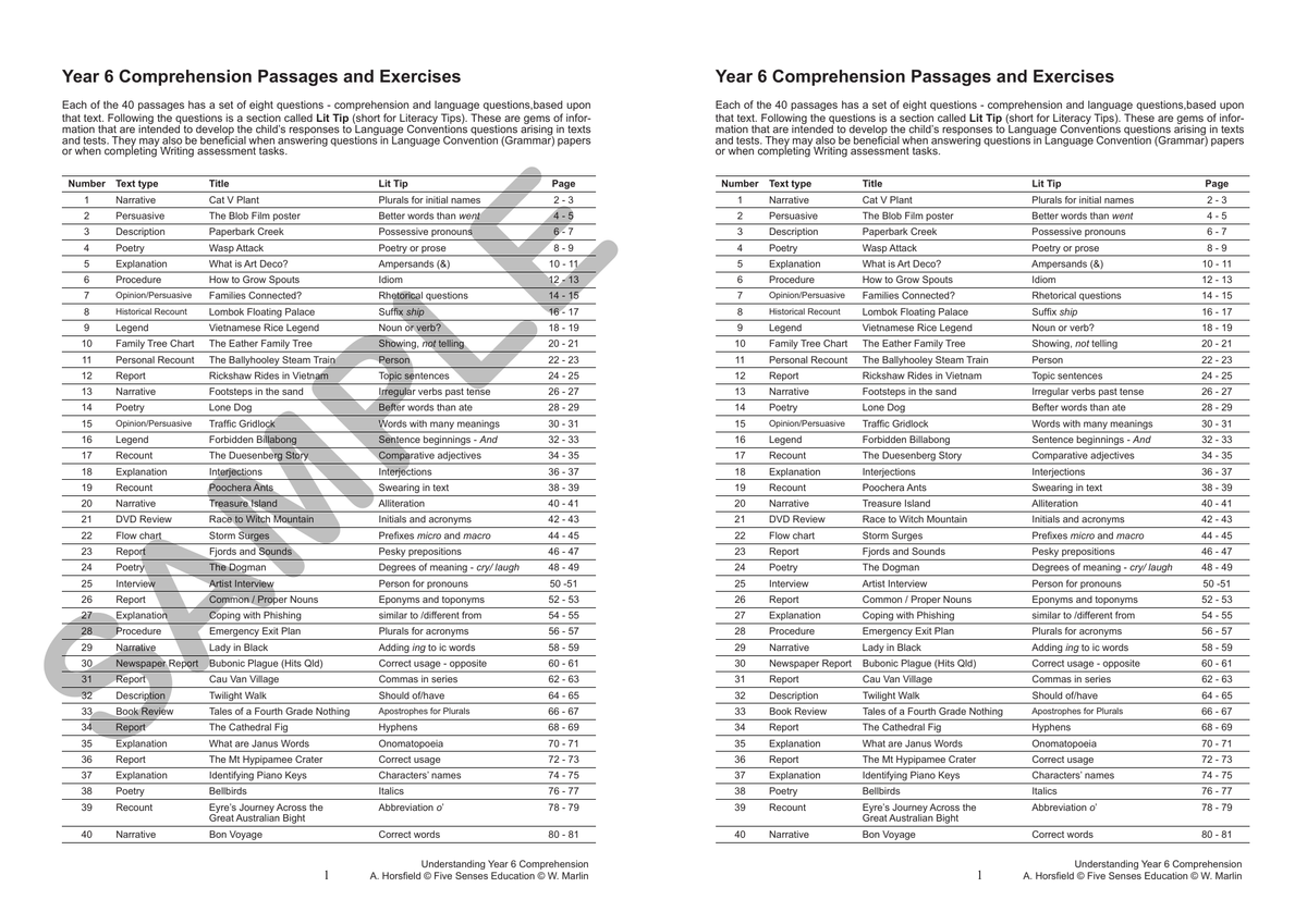 Understanding Year 6 Comprehension sample page