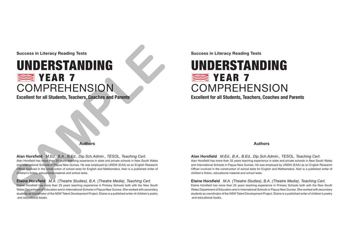 Understanding Year 7 Comprehension sample page