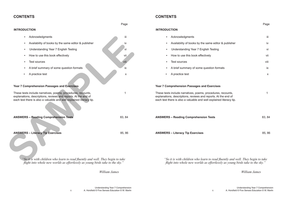Understanding Year 7 Comprehension sample page