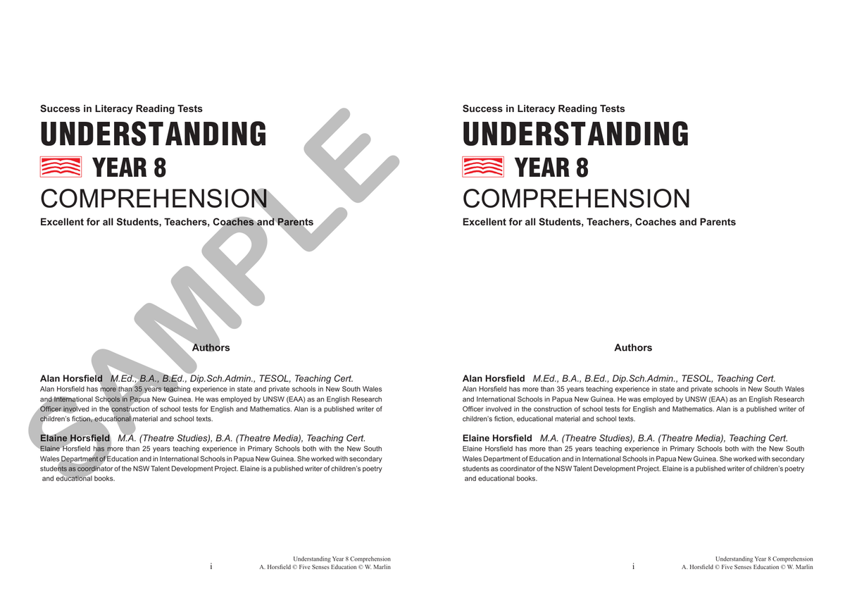 Understanding Year 8 Comprehension sample page