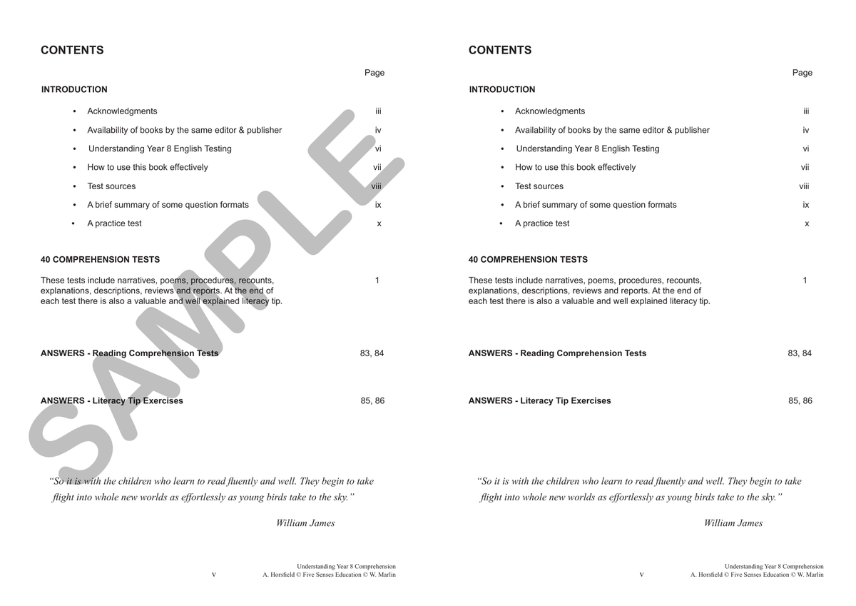 Understanding Year 8 Comprehension sample page