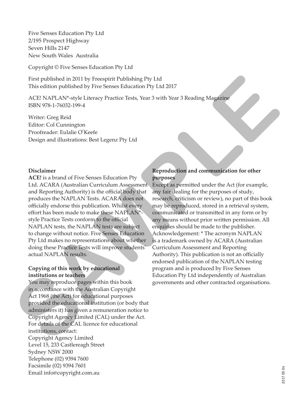ACE! NAPLAN - Literacy Practice Tests Year 3 (with Reading Magazine) sample page