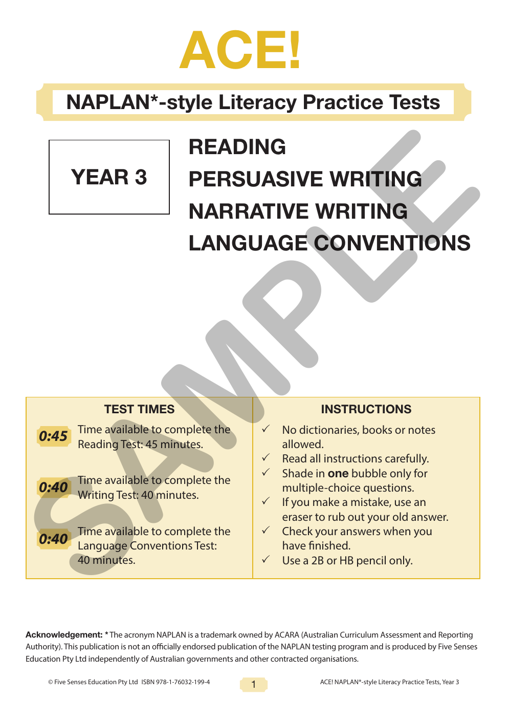 ACE! NAPLAN - Literacy Practice Tests Year 3 (with Reading Magazine) sample page