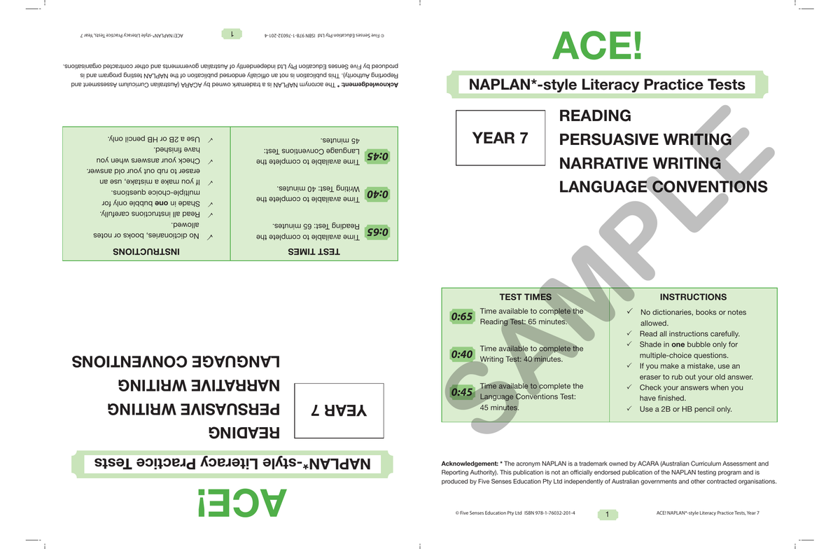 ACE! NAPLAN - Literacy Practice Tests Year 7 (with Reading Magazine) sample page