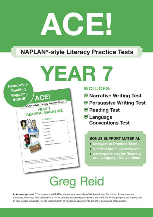 ACE! NAPLAN*-style Literacy Practice Tests Year 7 with Year 7 Reading Magazine