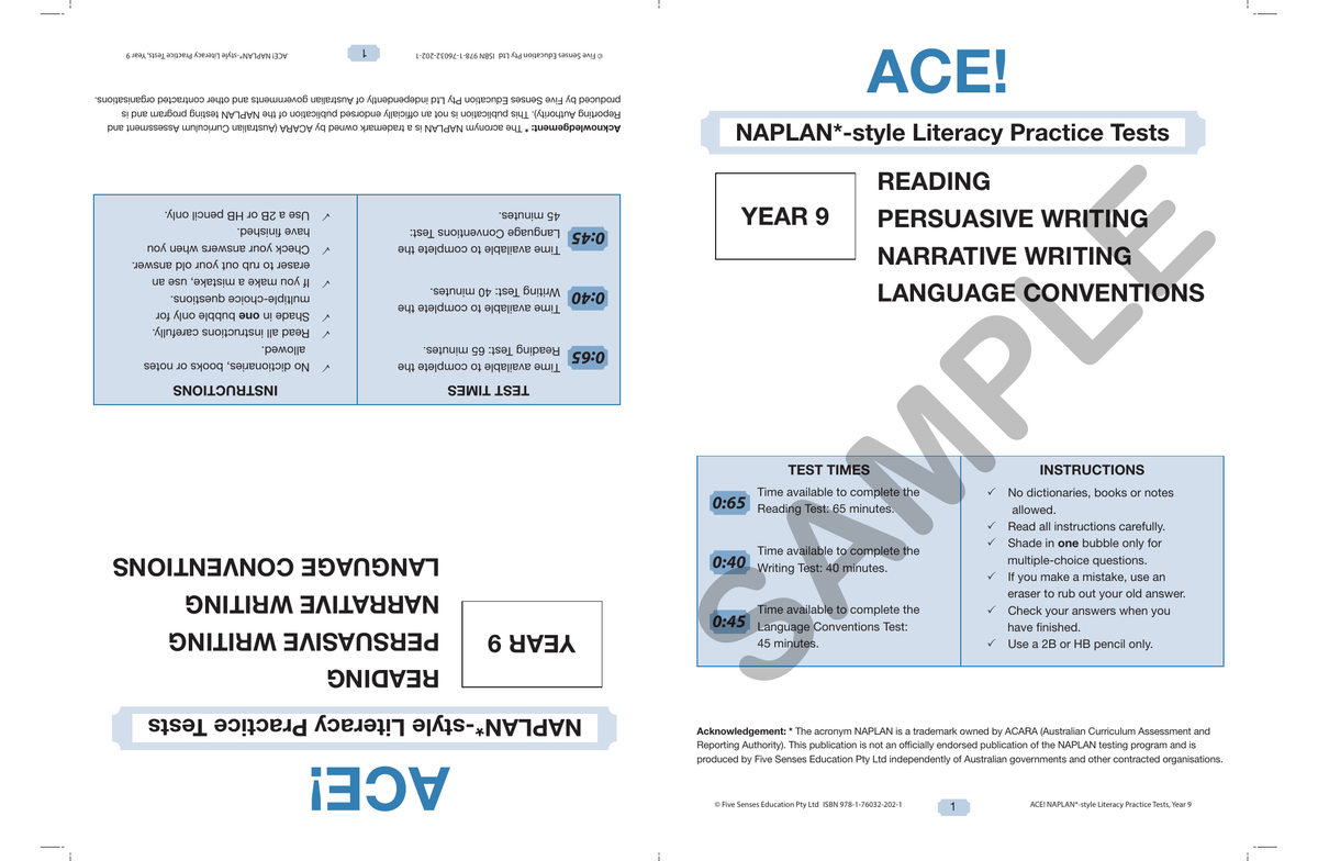 ACE! NAPLAN - Literacy Practice Tests Year 9 (with Reading Magazine) sample page