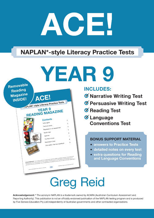 ACE! NAPLAN*-style Literacy Practice Tests Year 9 with Year 9 Reading Magazine