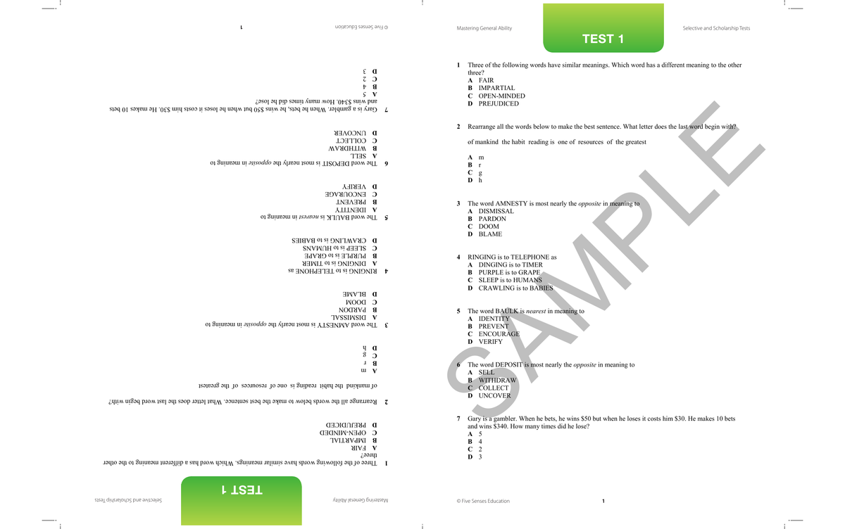 Mastering General Ability Selective and Scholarship Tests - Book 1 sample page