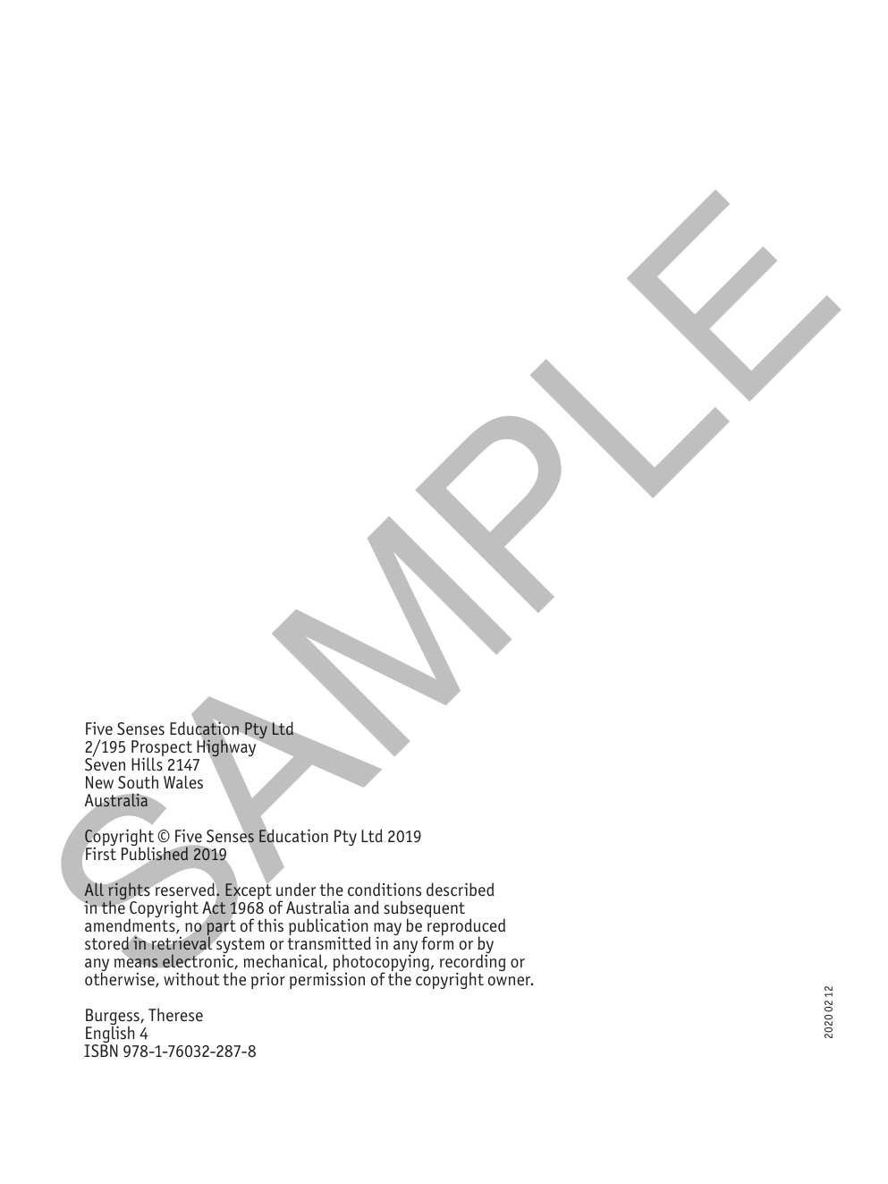 English - Year 4 sample page