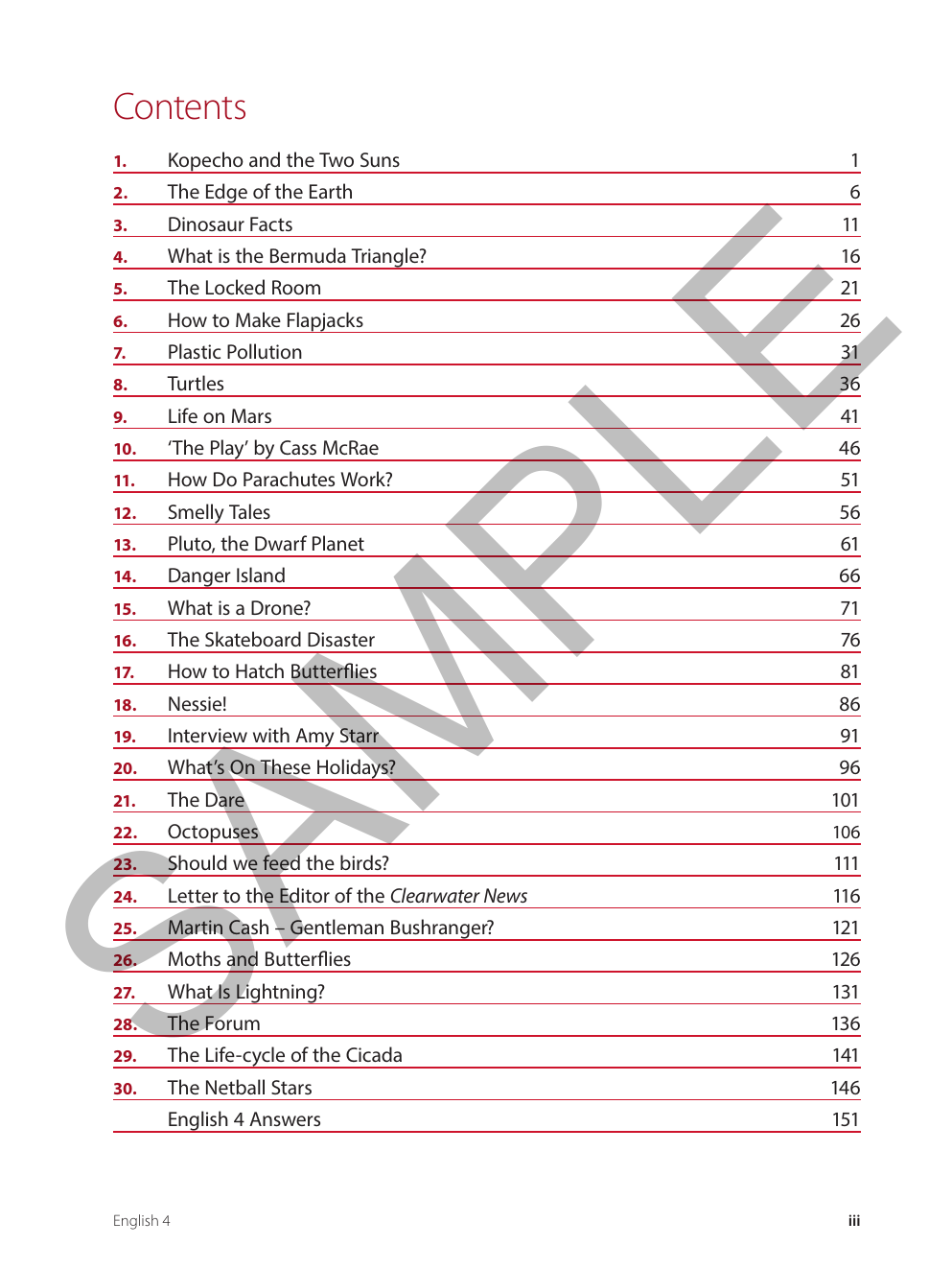 English - Year 4 sample page
